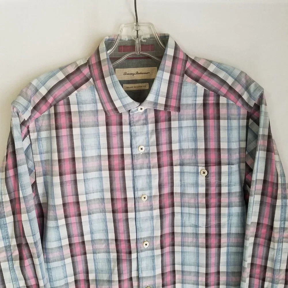 Tommy Bahama Plaid Button Front Long‎ Sleeve Shirt Mens Size Small